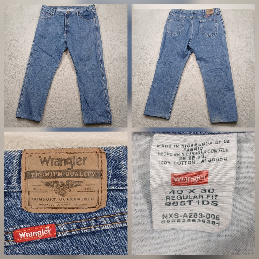 Wrangler Regular Fit Jeans Men 40x30 Blue 100% Cotton Denim